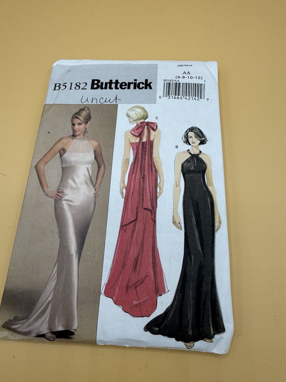 Butterick B5182 Uncut Evening Gown Dress Pattern AA 6-12 Formal Prom Bridal